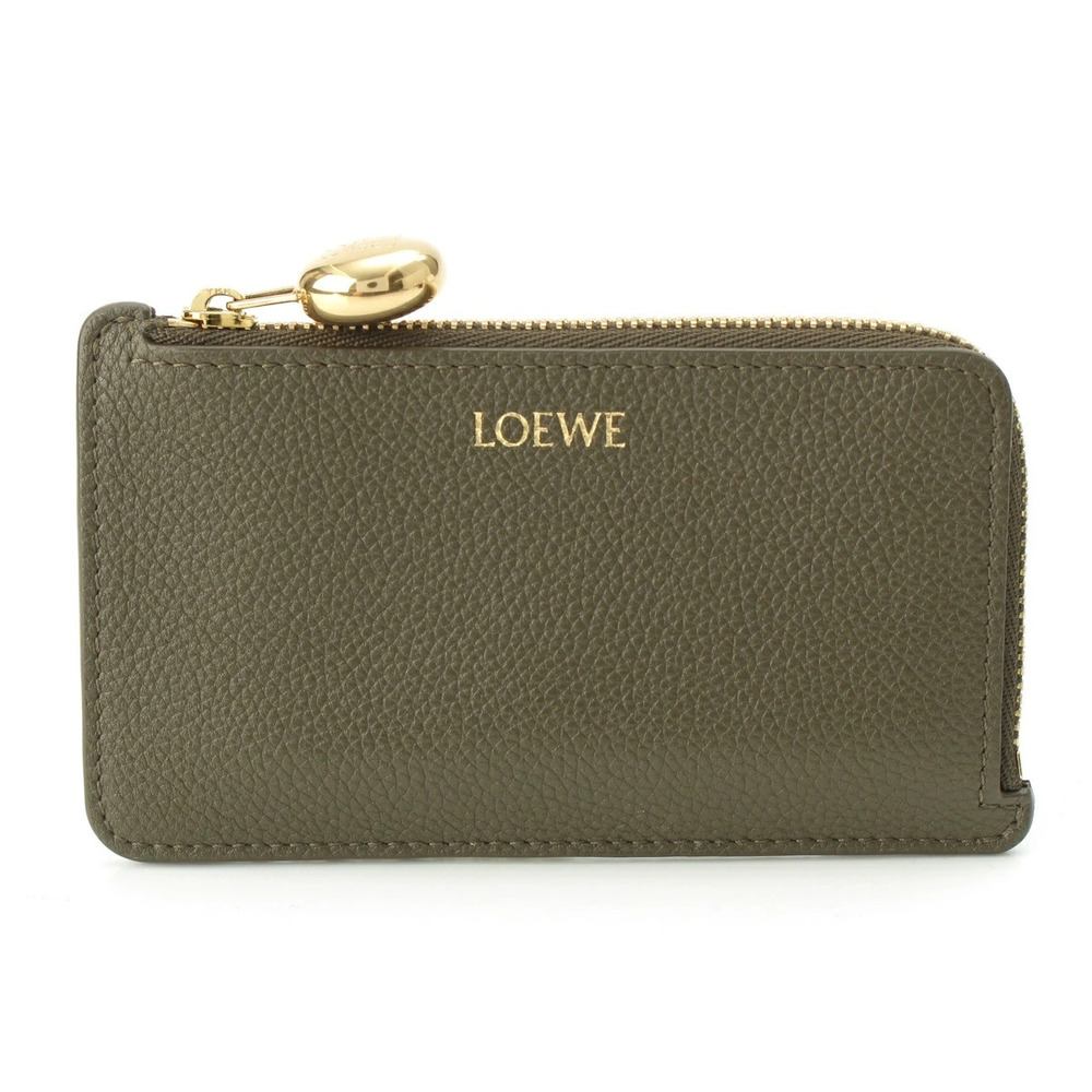 Loewe Pebble Leather Fragment Card Case Wallet Coin Purse Olive Green